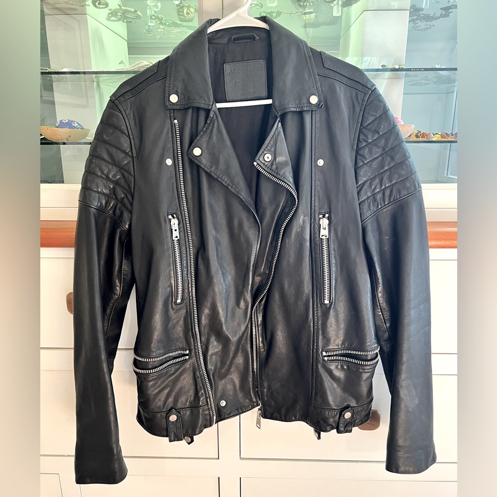 Allsaints Mishima black lamb leather motorcycle moto jackets size XS